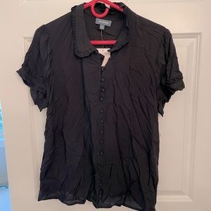 NWT Modcloth Black Collar Button Down Short Sleeve Blouse Shirt Top